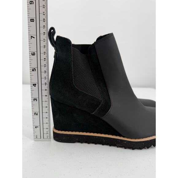 NWT TOMS Women's Maddie Black Leather Suede Wedge Heeled Boots Size 8 - Picture 5 of 10